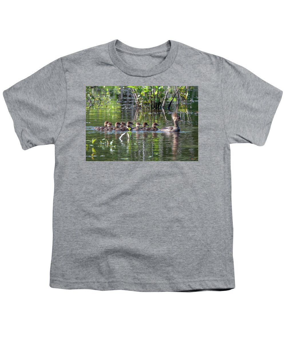 Nature Youth T-Shirt featuring the photograph Hooded Merganser and Her Ducklings DWF0200 by Gerry Gantt