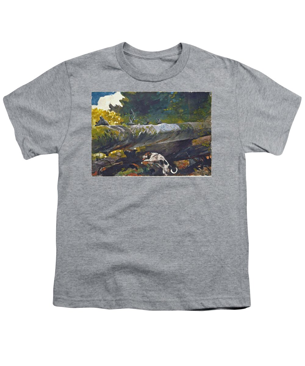 Winslow Homer Youth T-Shirt featuring the drawing Hunting Dog among dead Trees by Winslow Homer