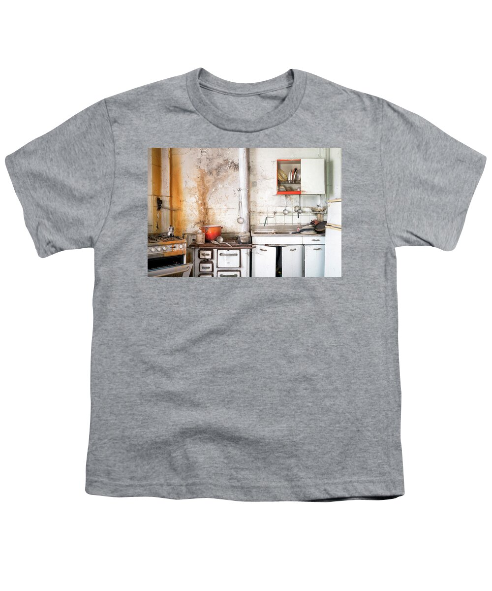Kitchen Youth T-Shirt featuring the photograph Italian Kitchen in Decay by Roman Robroek