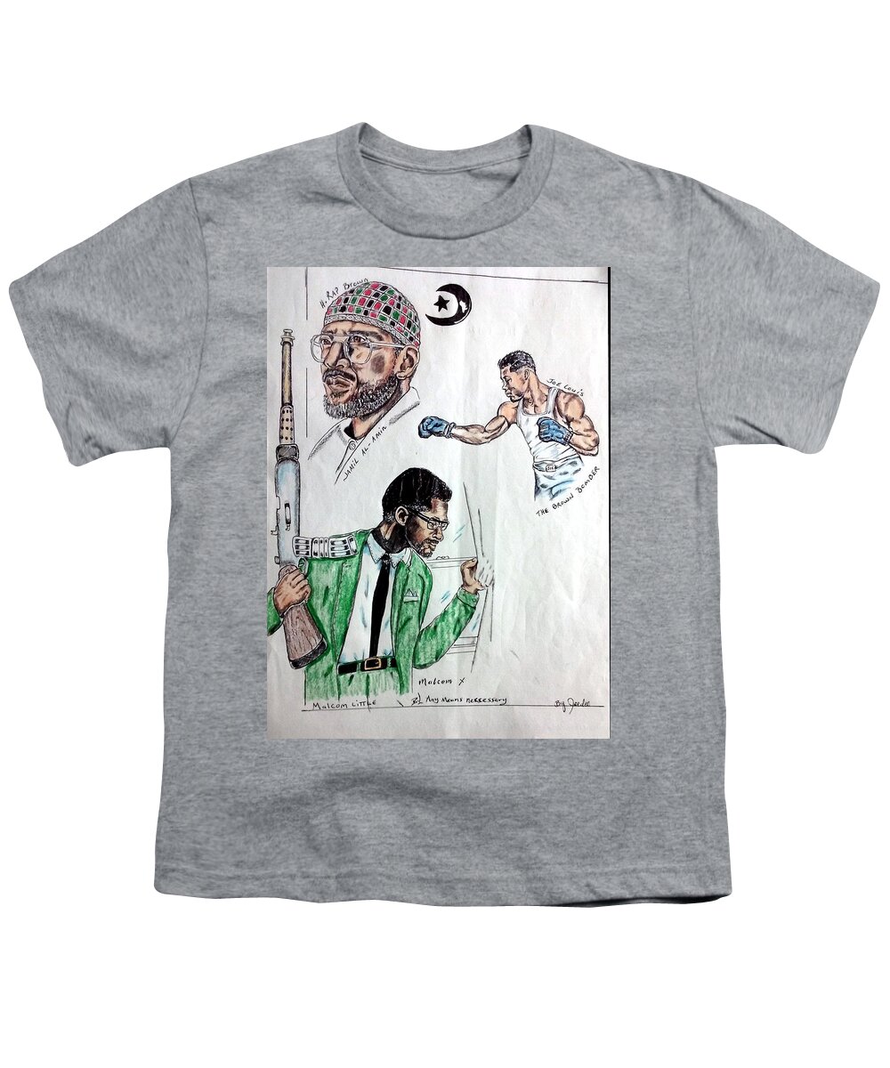 Black Art Youth T-Shirt featuring the drawing Joe, Brown, and Malcolm by Joedee
