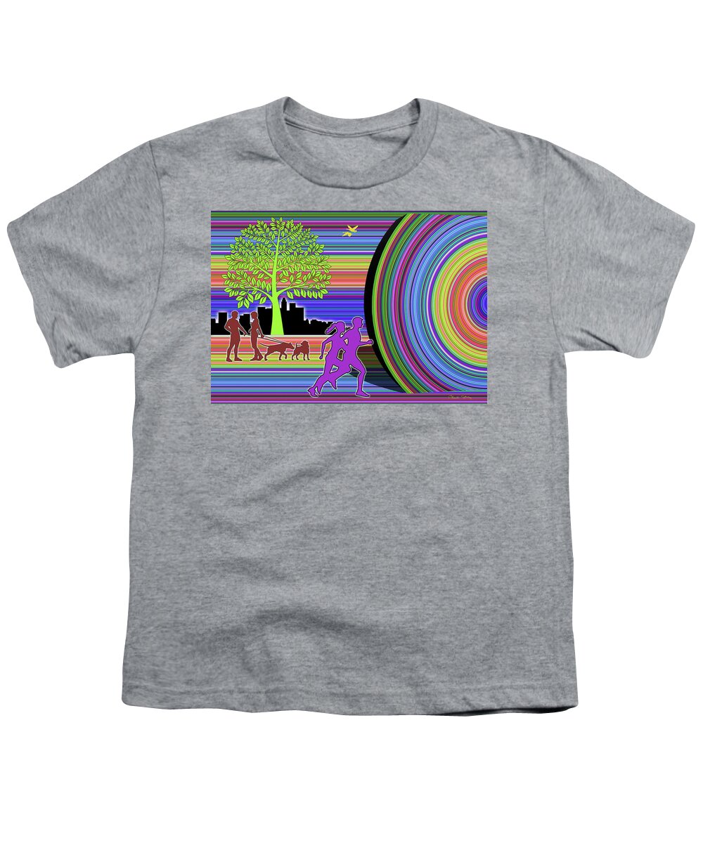 Joggers Youth T-Shirt featuring the digital art Joggers in the Park by Chuck Staley