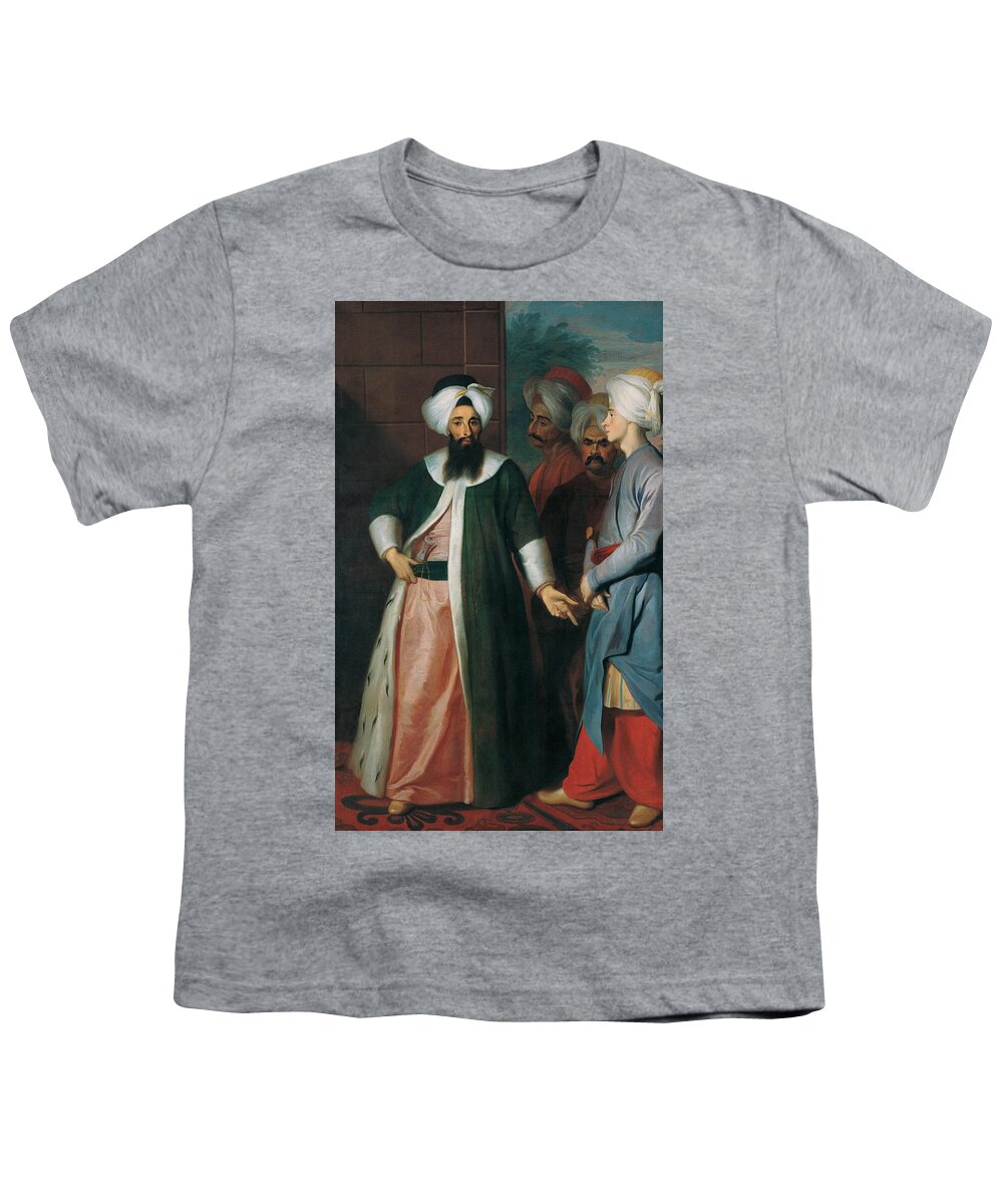 18th Century Art Youth T-Shirt featuring the painting Kozbekci Mustafa Aga and his Retinue by Georg Engelhard Schroder