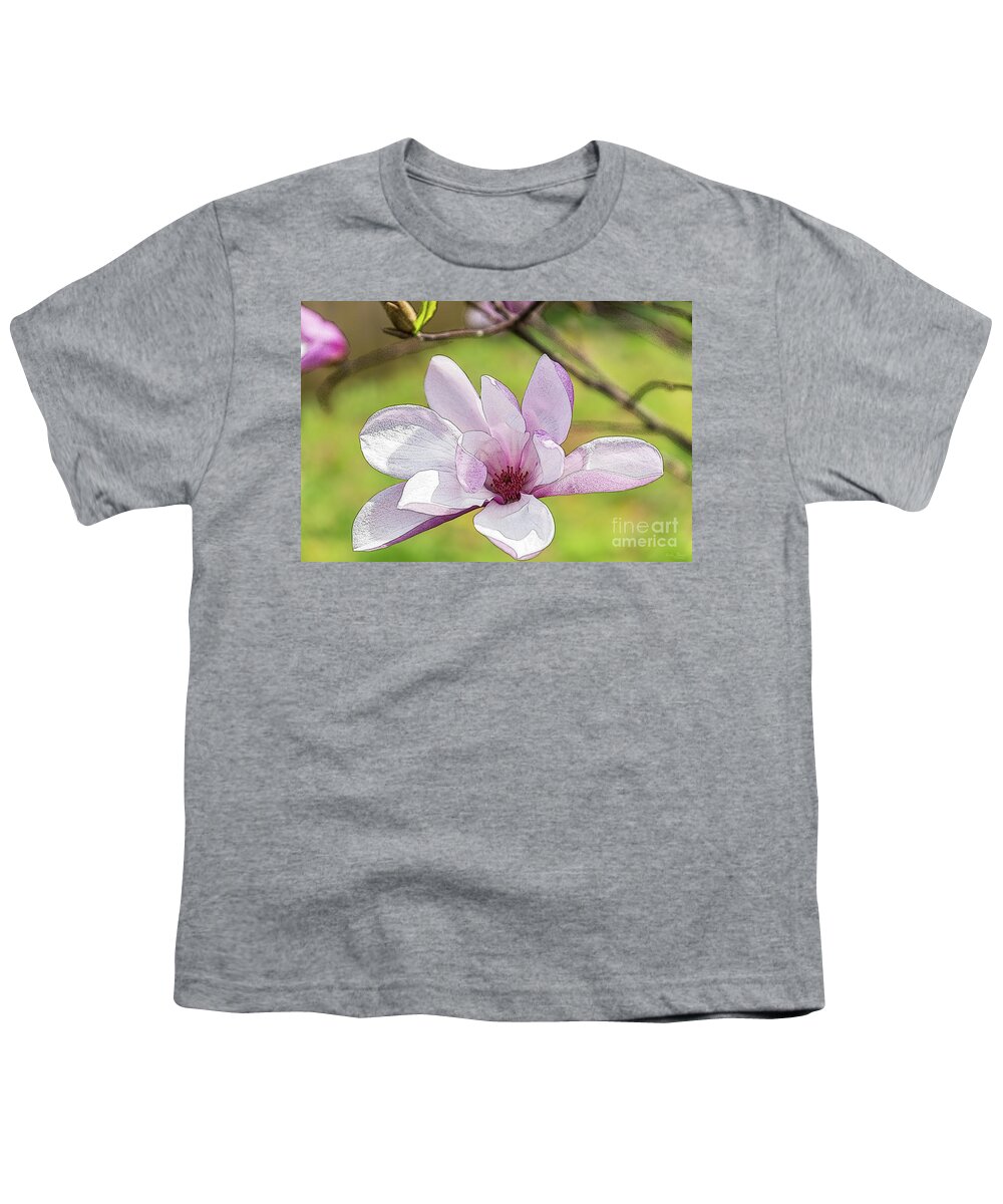 Magnolia Youth T-Shirt featuring the mixed media Magnolia Bloom Painterly by Jennifer White