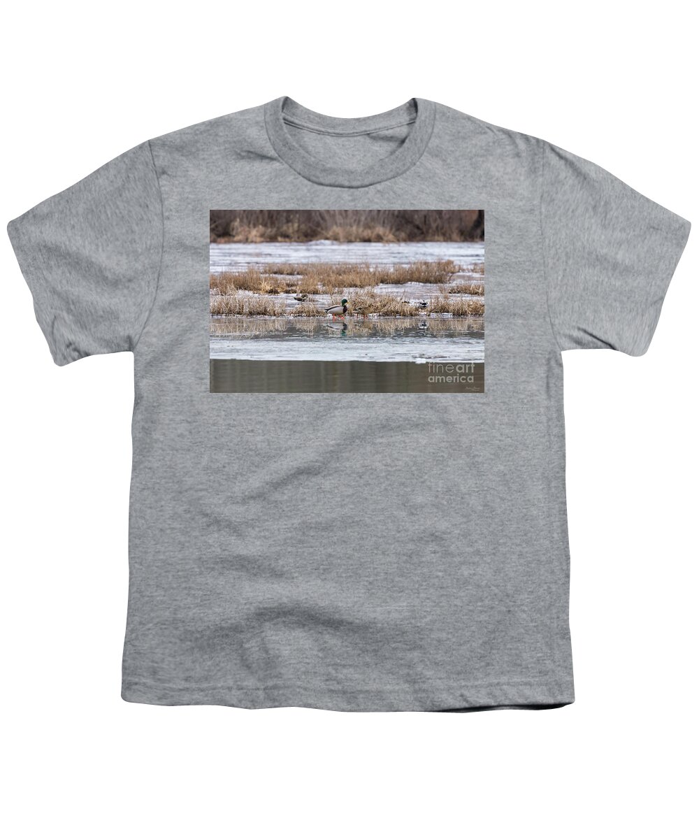 Mallard Youth T-Shirt featuring the photograph Mallard Frozen Walk by Jennifer White