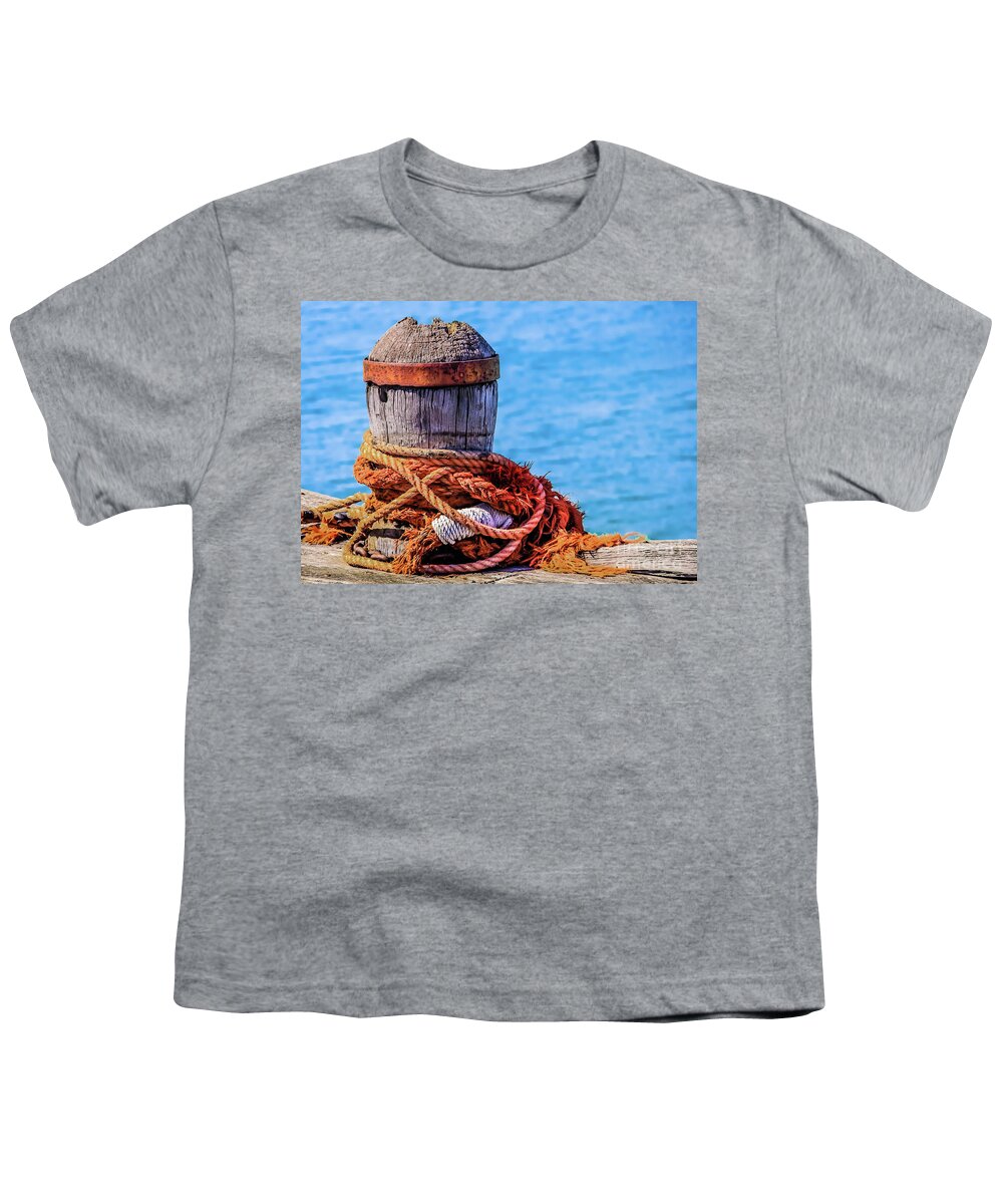Bollard Youth T-Shirt featuring the photograph Old mooring bollard by Lyl Dil Creations