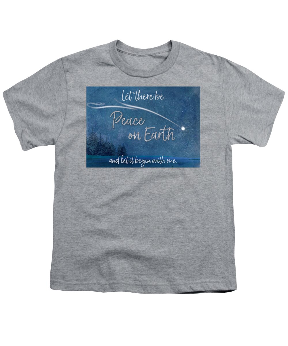 Nighttime Youth T-Shirt featuring the digital art Peace On Earth Christmas Card by Teresa Wilson