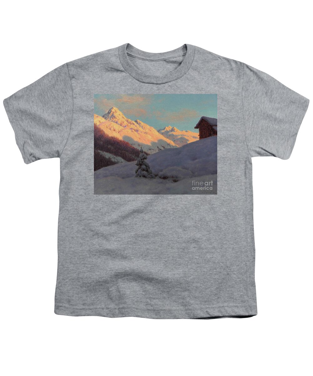 Snow Youth T-Shirt featuring the painting Peaks in the Engadine by Ivan Fedorovich Choultse
