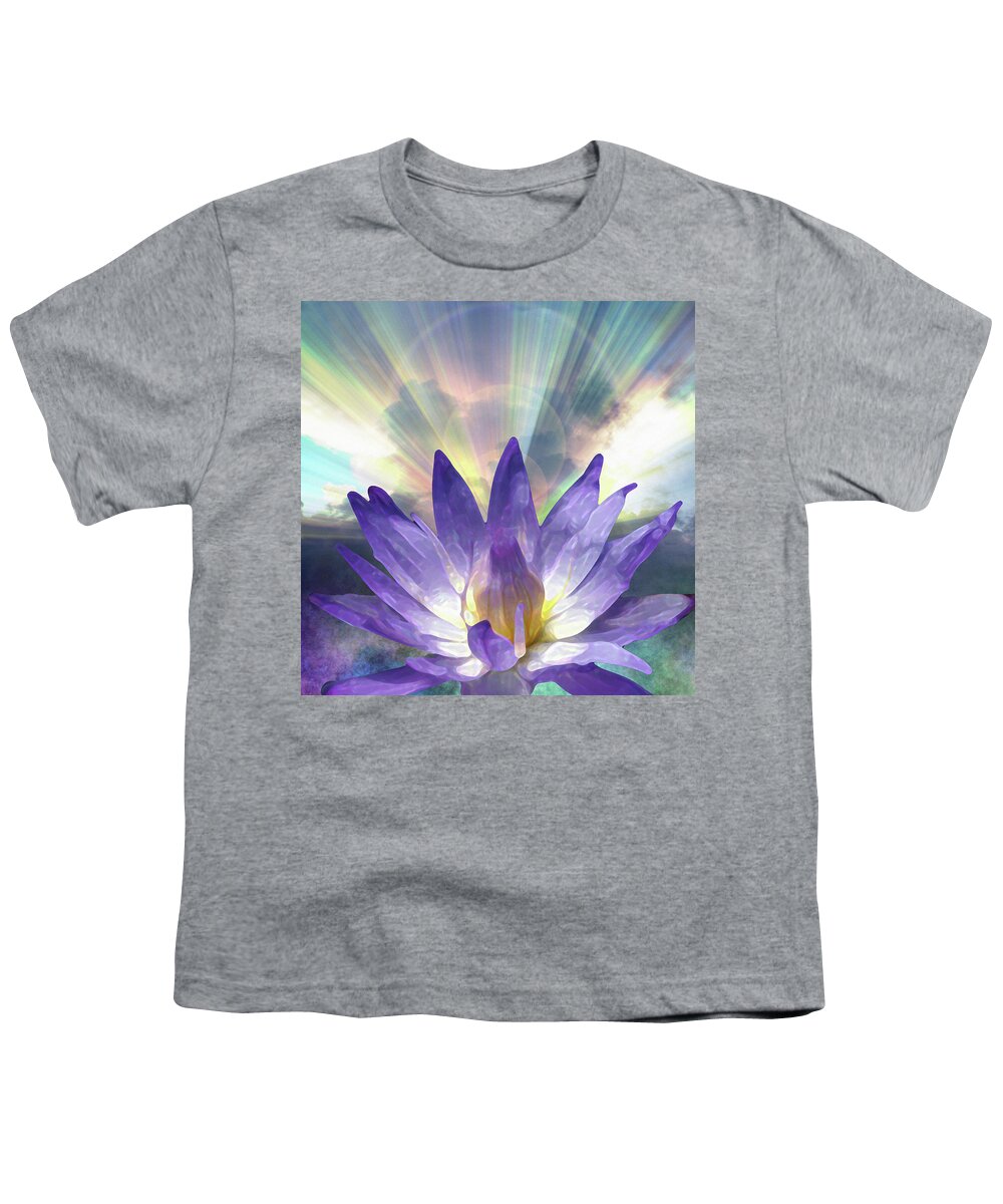 Abstract Youth T-Shirt featuring the digital art Purple Lotus by Bruce Rolff