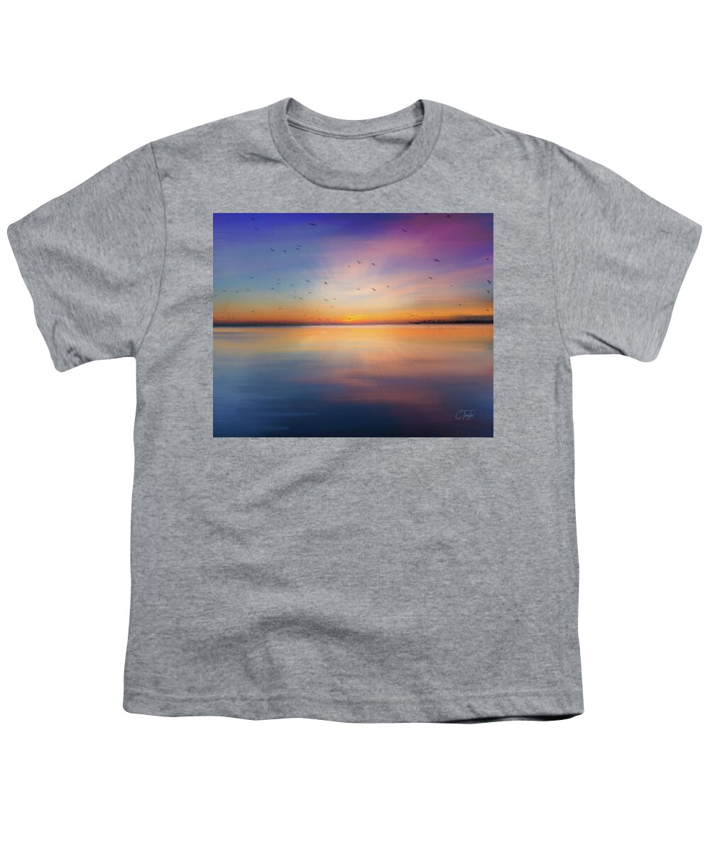 Seascape Youth T-Shirt featuring the mixed media Sapphire Sunset by Colleen Taylor