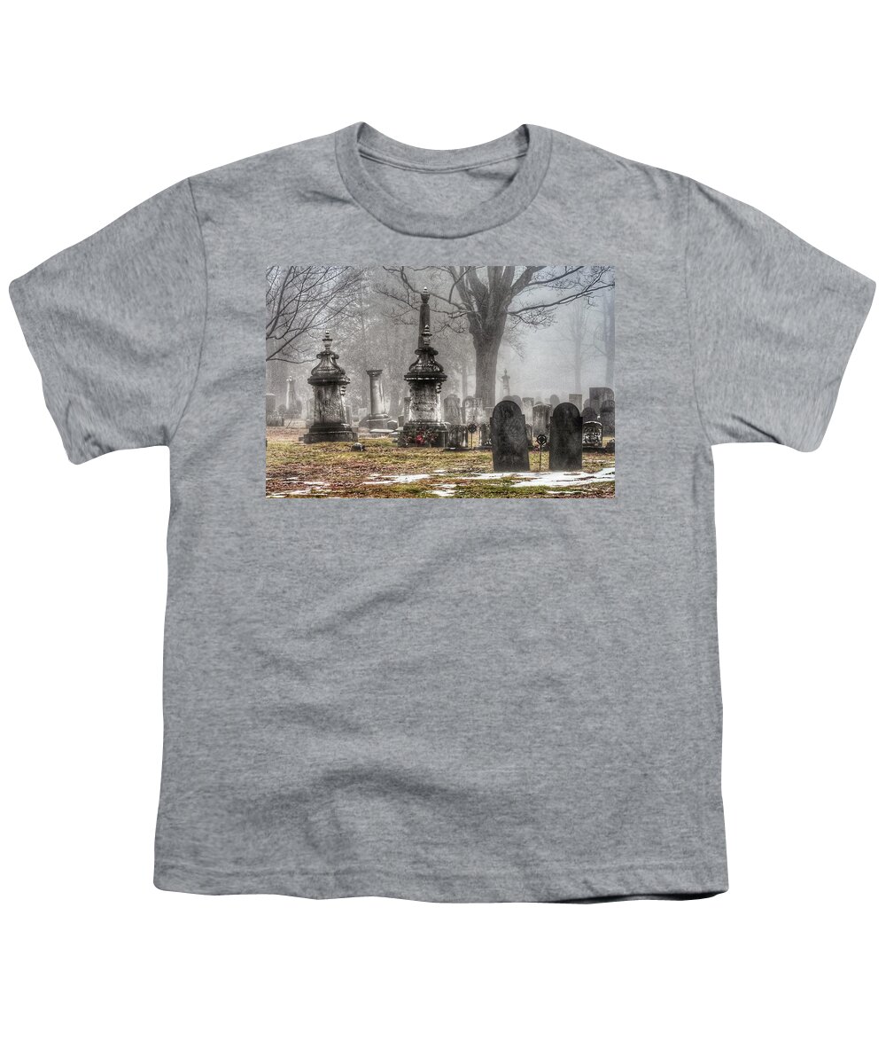 Cemetery Youth T-Shirt featuring the photograph Spooky day in the cemetery by Monika Salvan