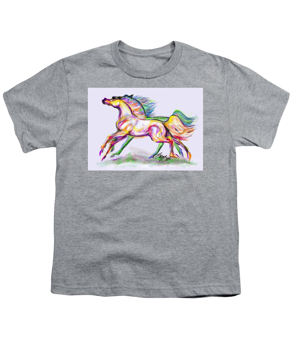 Equine Artist Stacey Mayer Youth T-Shirt featuring the digital art Crayon Bright Horses by Stacey Mayer