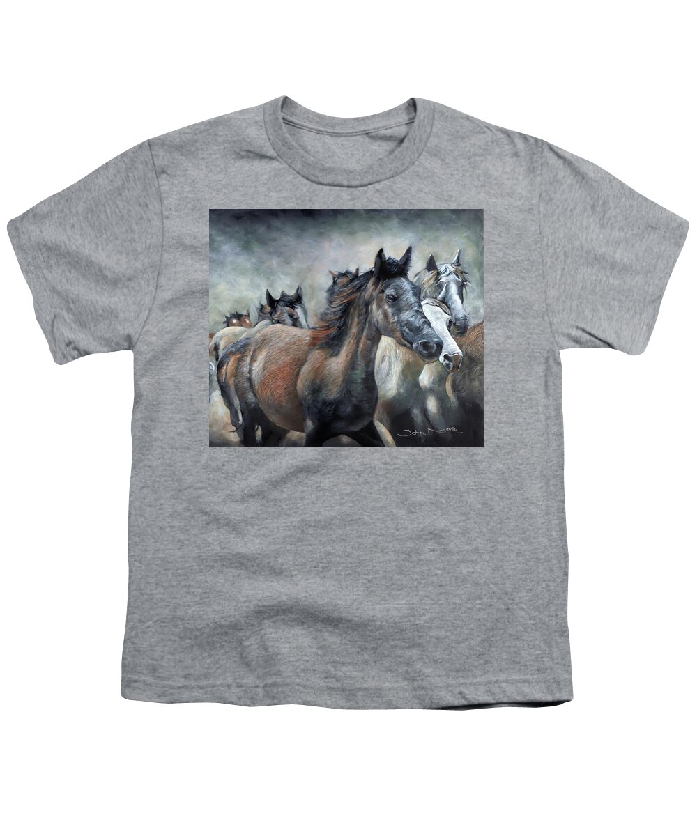 Stampede Youth T-Shirt featuring the painting Stampede by John Neeve