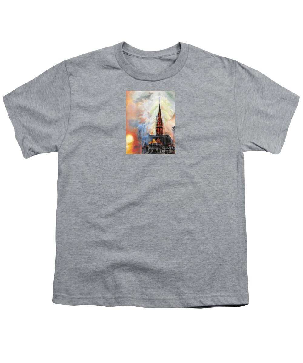 Notre Dame Youth T-Shirt featuring the painting Sunset on Notre Dame by Kate Conaboy