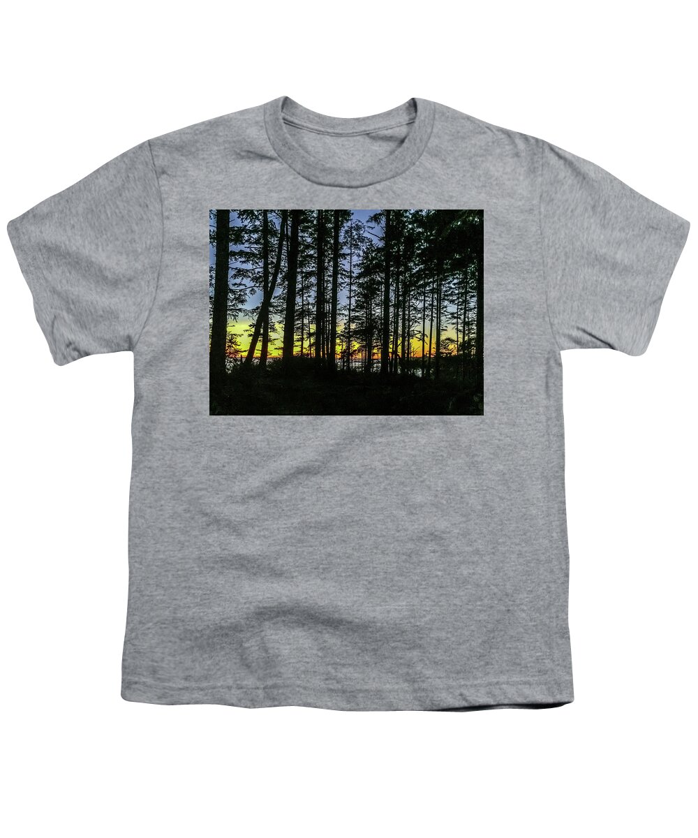 Background Youth T-Shirt featuring the photograph Sunset Thru the Trees by Ed Clark