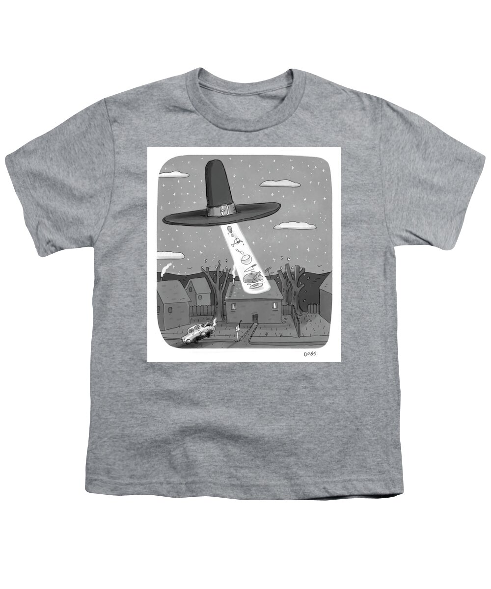 Captionless Youth T-Shirt featuring the drawing Thanksgiving Aliens by Andy Dubbin