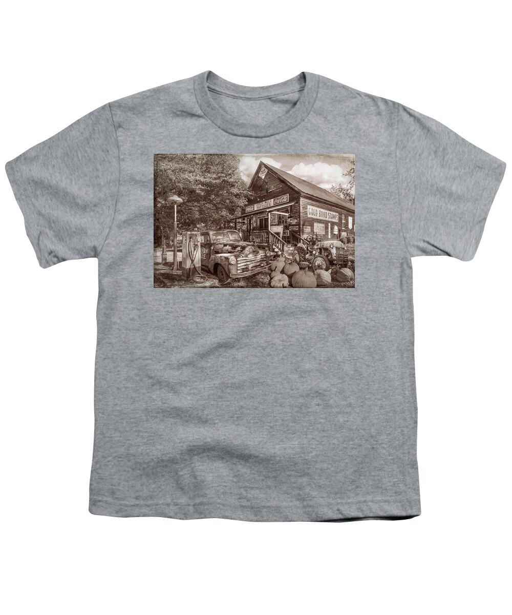 1947 Youth T-Shirt featuring the photograph The Crazy Mule Antiques in Sepia by Debra and Dave Vanderlaan