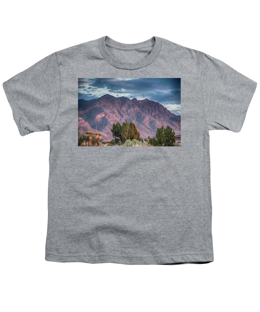 Sandia Mountains Youth T-Shirt featuring the photograph The Sandia or Watermelon Mountains by Alan Goldberg