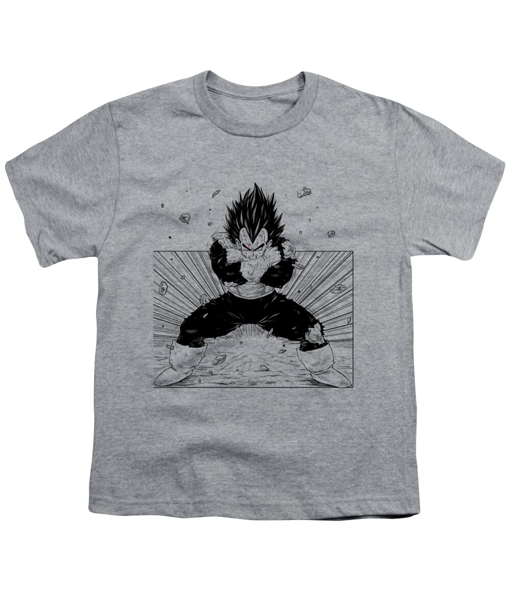 Drawing Youth T-Shirt featuring the drawing Vegeta black and white by Darko B