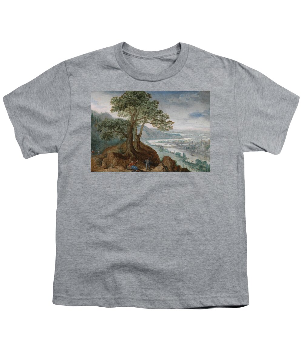 16th Century Art Youth T-Shirt featuring the painting View from Postlinberg to the City of Linz with a Farmer's Wife by Frederik van Valckenborch