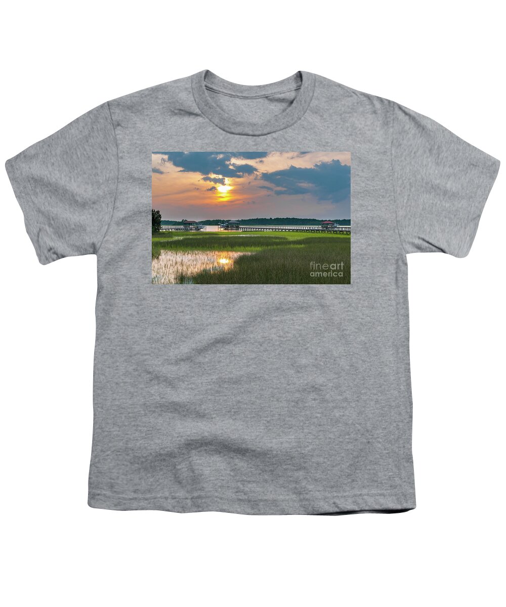 Sunset Youth T-Shirt featuring the photograph Wando River Sunset - Rivertowne on the Wando by Dale Powell