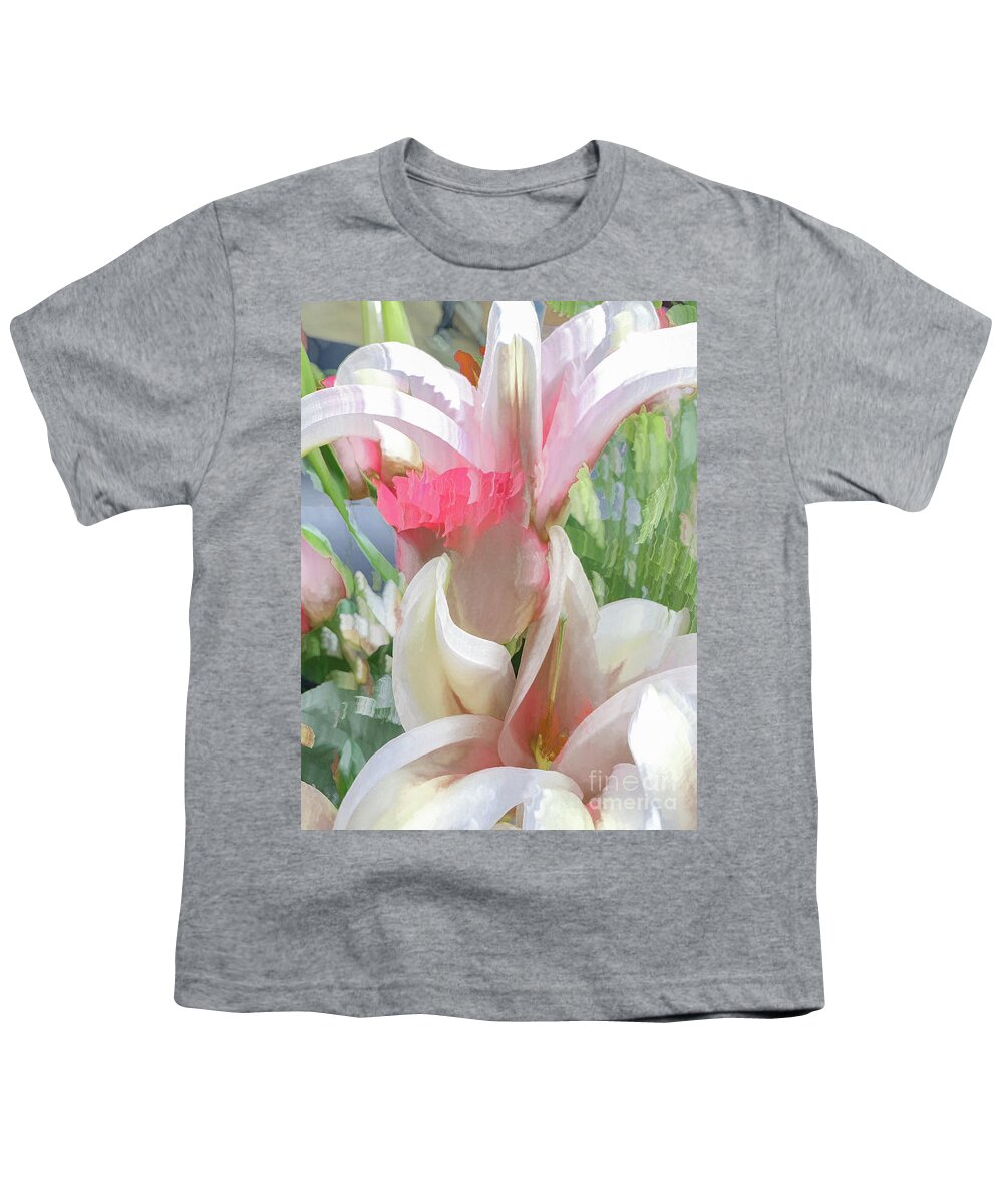 Abstract Youth T-Shirt featuring the photograph White and pink flowers in pastel by Phillip Rubino