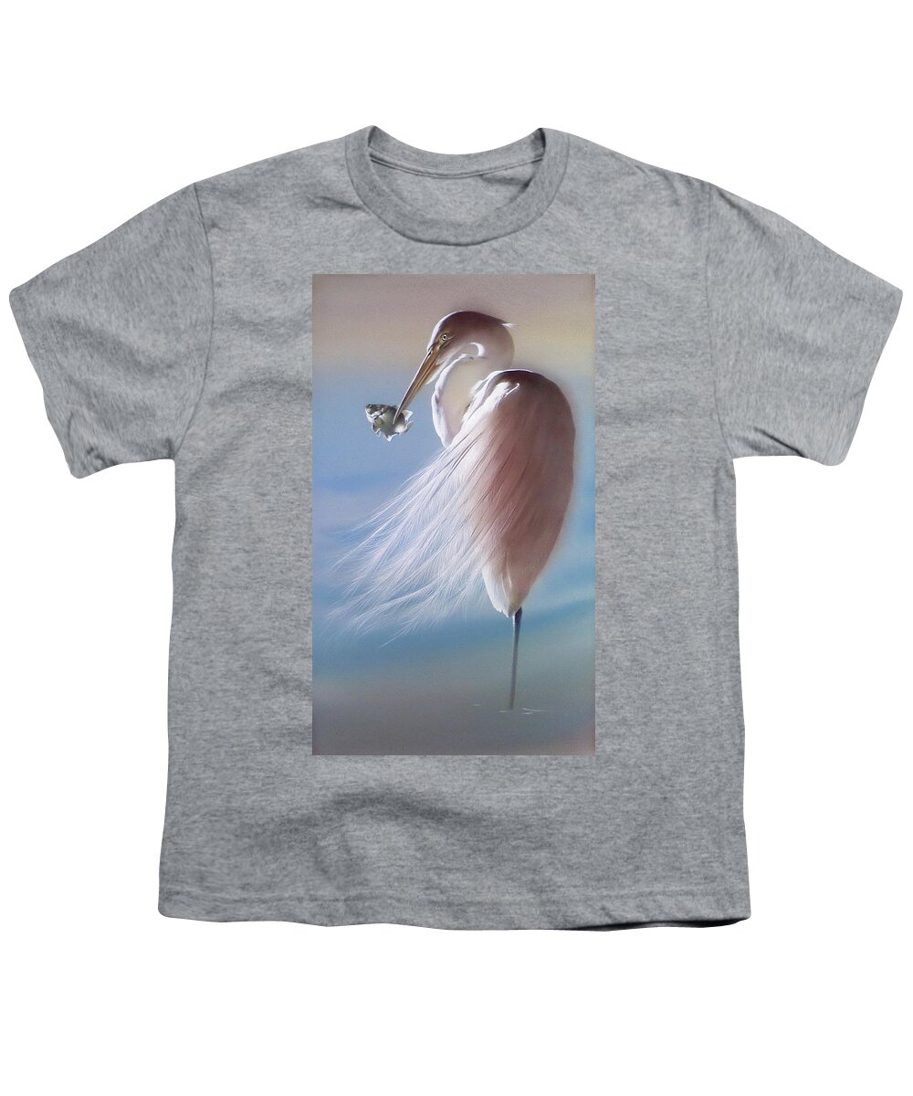Russian Artists New Wave Youth T-Shirt featuring the painting White Heron with Fish by Alina Oseeva