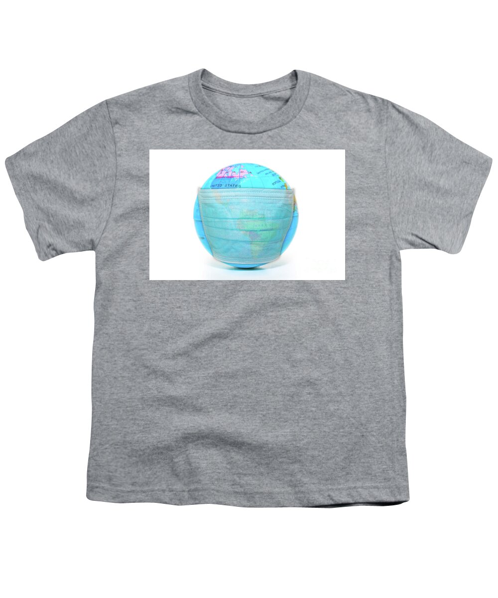 Coronavirus Youth T-Shirt featuring the photograph Face Mask On Sick World Globe #1 by Benny Marty