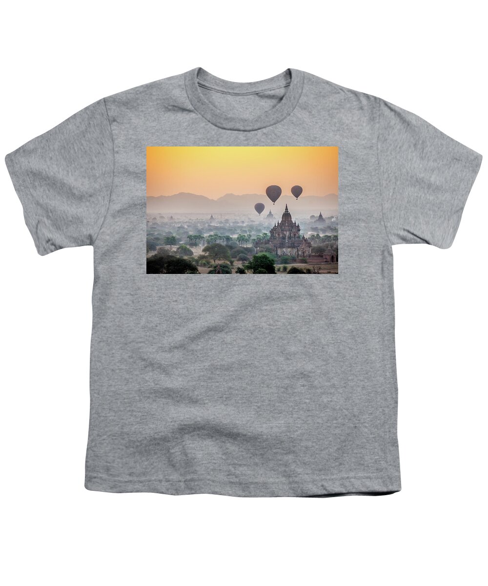Sunrise Youth T-Shirt featuring the photograph Sunrise at Bagan by Arj Munoz