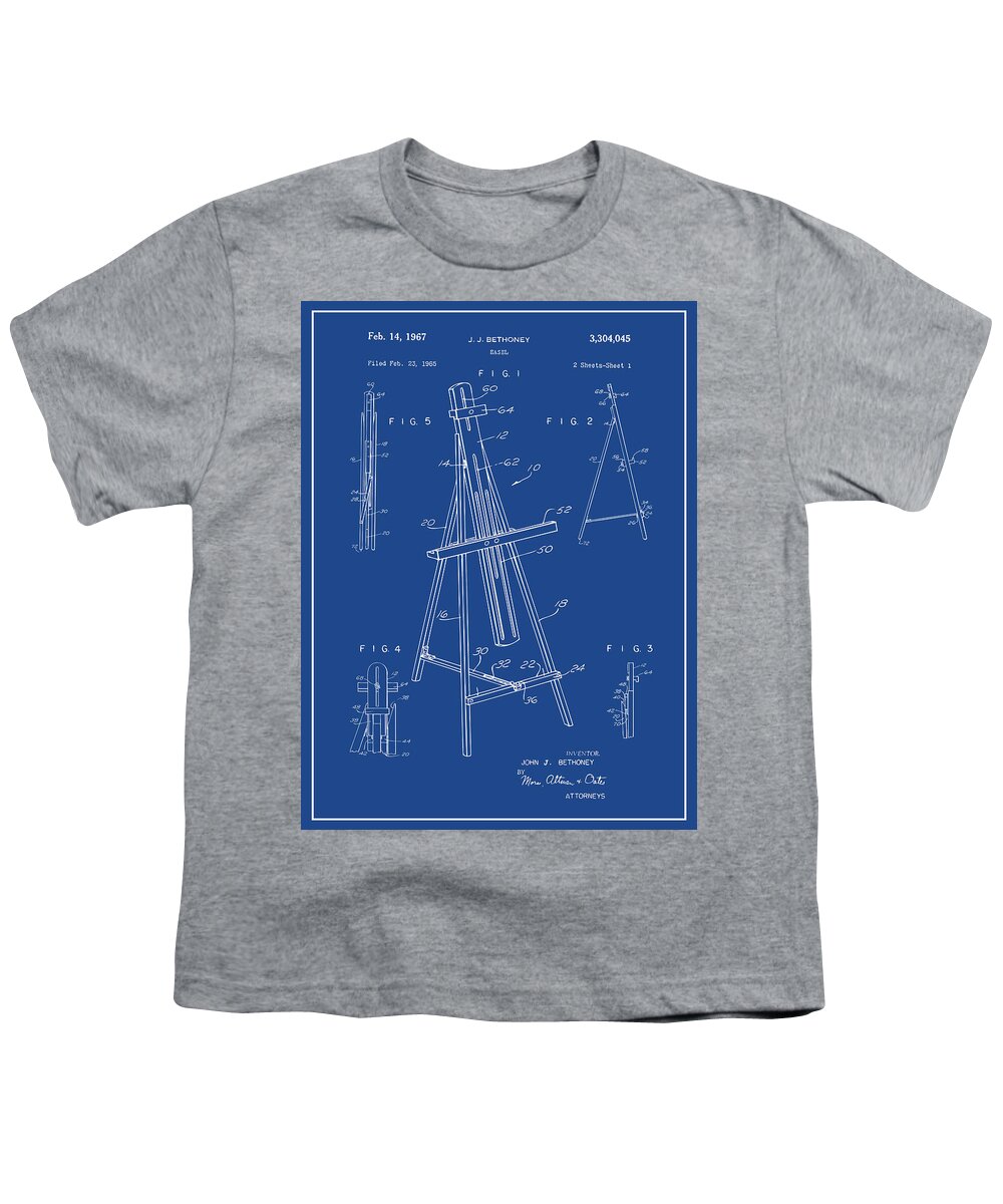 1965 Easel Patent Print Youth T-Shirt featuring the drawing 1965 Easel Blue Patent Print by Greg Edwards