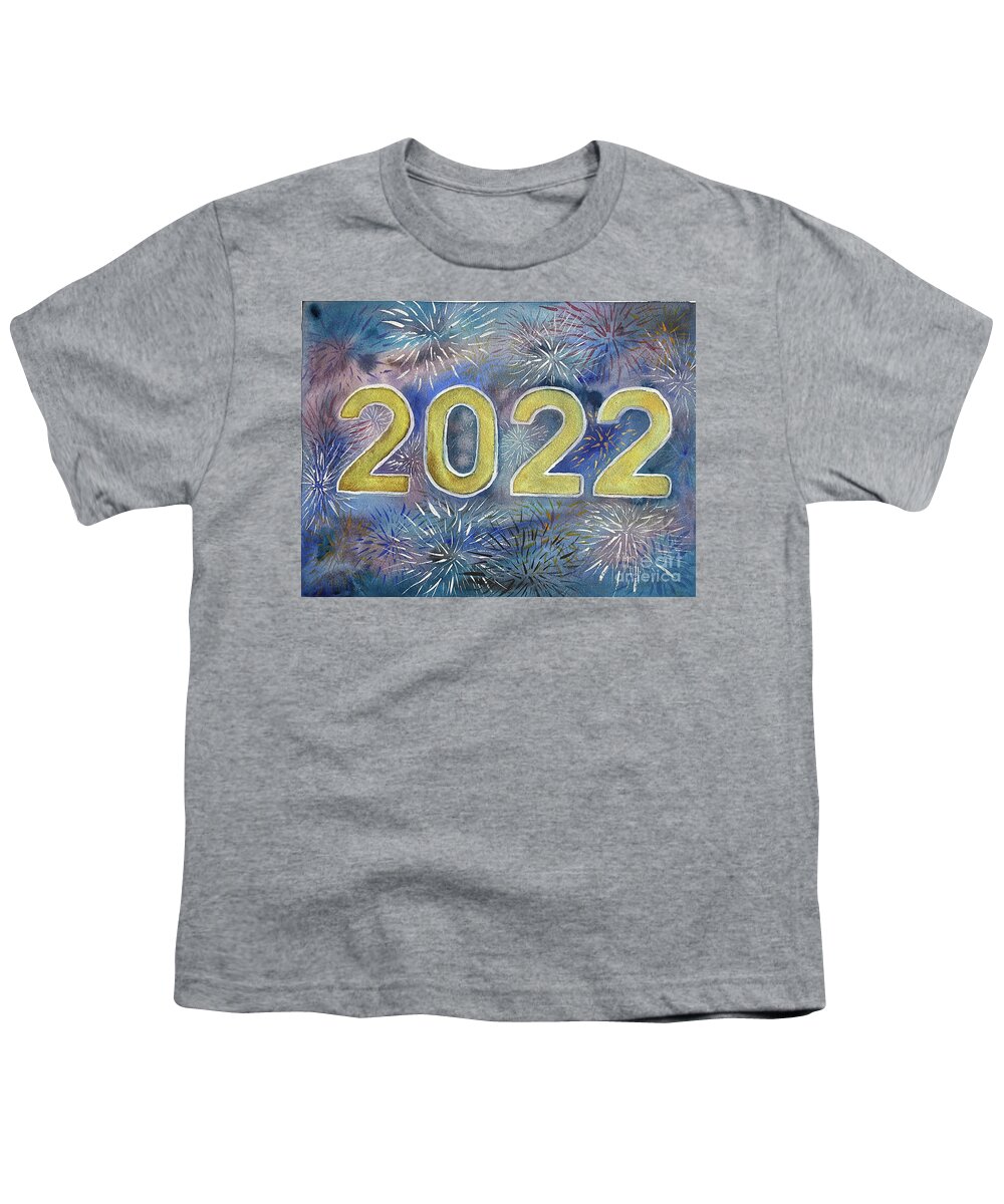 2022 Youth T-Shirt featuring the painting 2022 Fireworks by Lisa Neuman