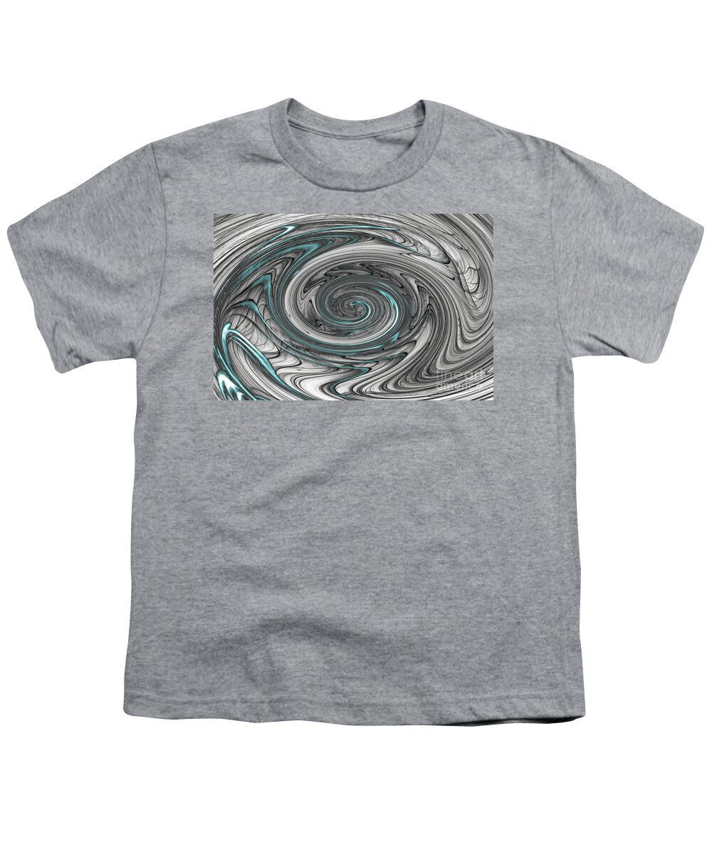 Swirl; Twirls; Gray; Turquoise; Concrete; Horizontal; Abstract; Youth T-Shirt featuring the digital art A Touch of Turquoise by Tina Uihlein