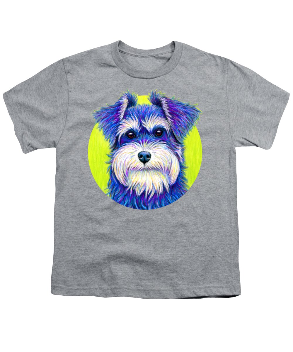 Miniature Schnauzer Youth T-Shirt featuring the drawing Colorful Miniature Schnauzer Dog by Rebecca Wang