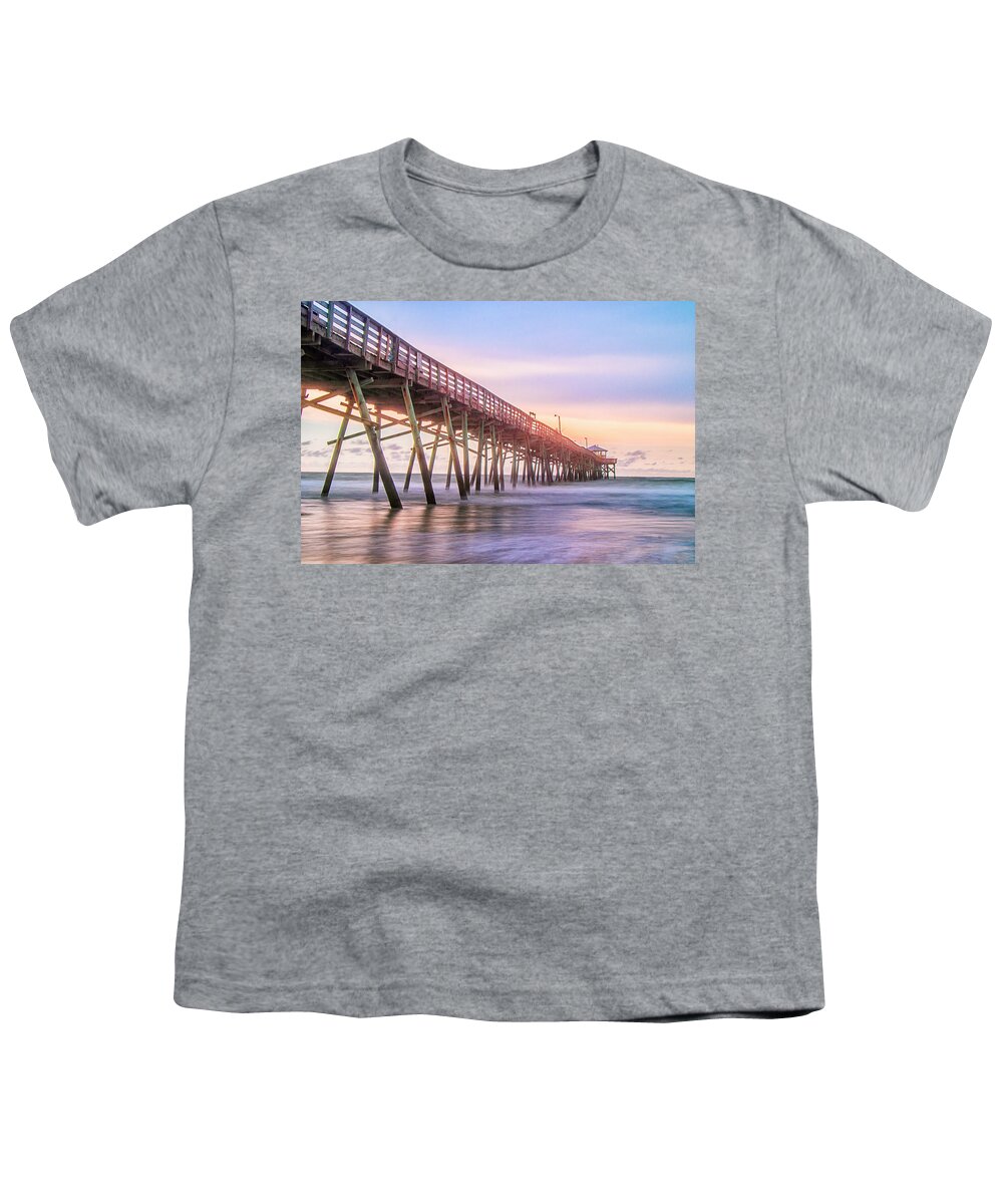 Fishing Pier Youth T-Shirt featuring the photograph Atlantic Beach Fishing Pier at Sunset by Bob Decker