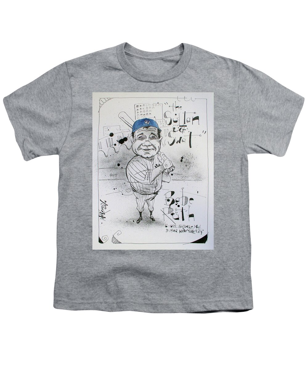  Youth T-Shirt featuring the drawing Babe Ruth by Phil Mckenney