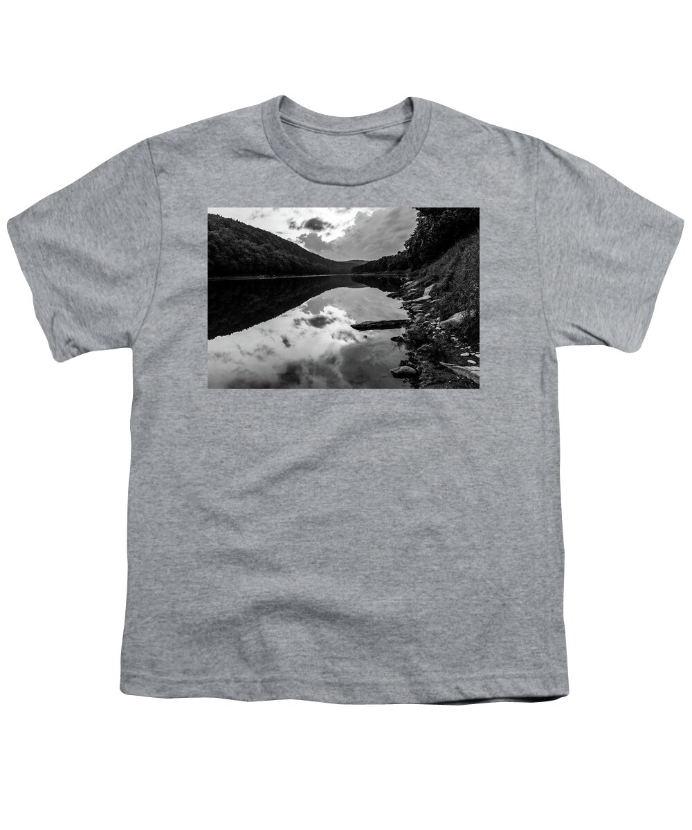 Rivers Youth T-Shirt featuring the photograph Black and White Photography - Delaware River by Amelia Pearn
