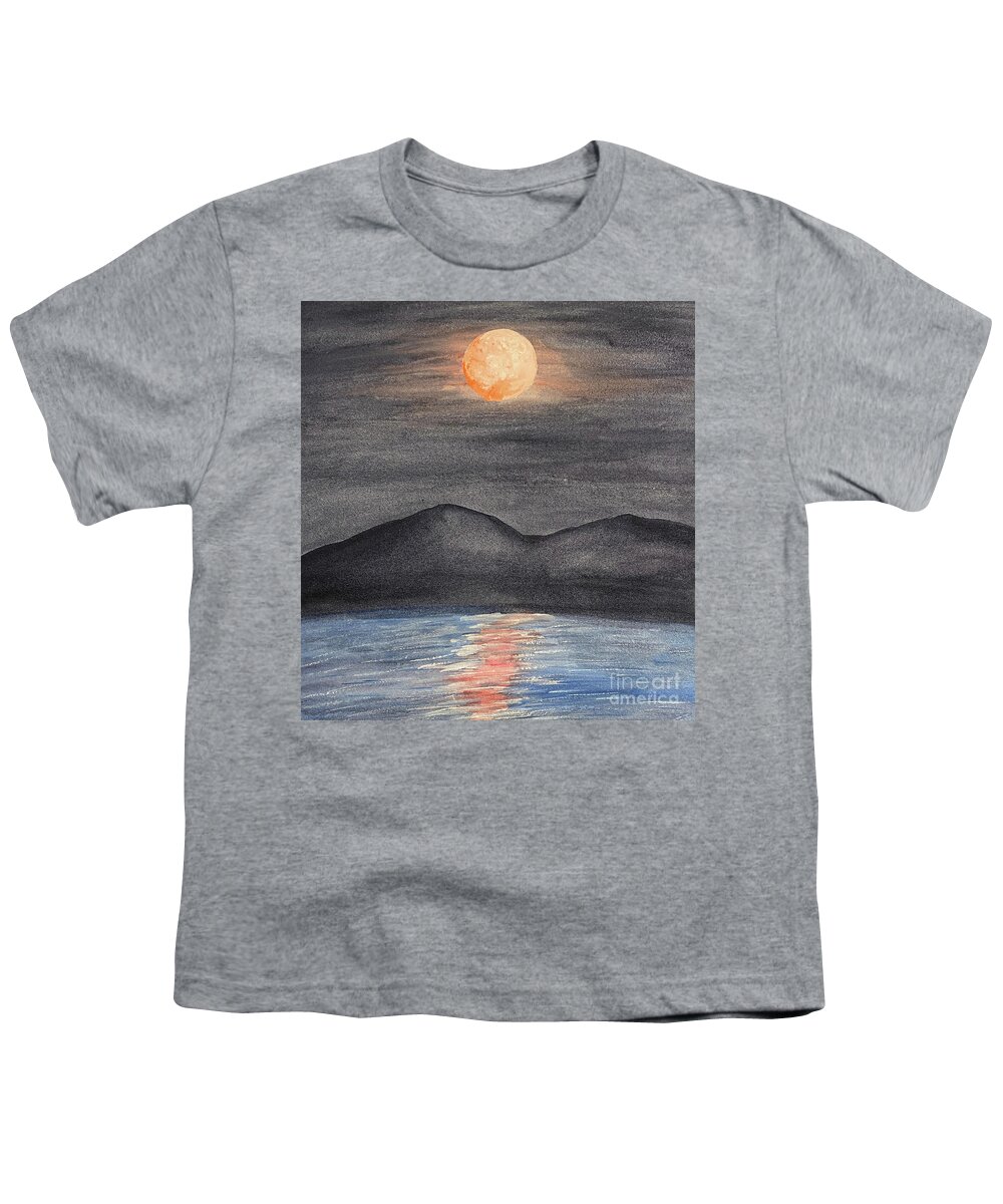 Blood Moon Youth T-Shirt featuring the mixed media Blood Moon by Lisa Neuman