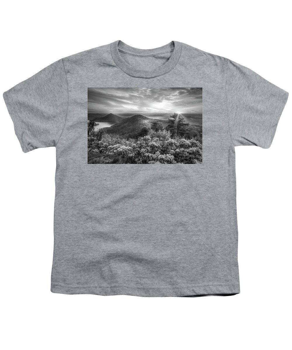 Benton Youth T-Shirt featuring the photograph Blue Ridge Overlook Great Smoky Mountains Black and White by Debra and Dave Vanderlaan