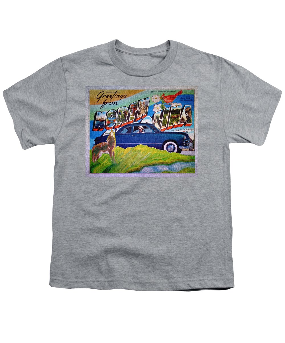 Dixie Road Trips Youth T-Shirt featuring the digital art Dixie Road Trips / North Carolina by David Squibb