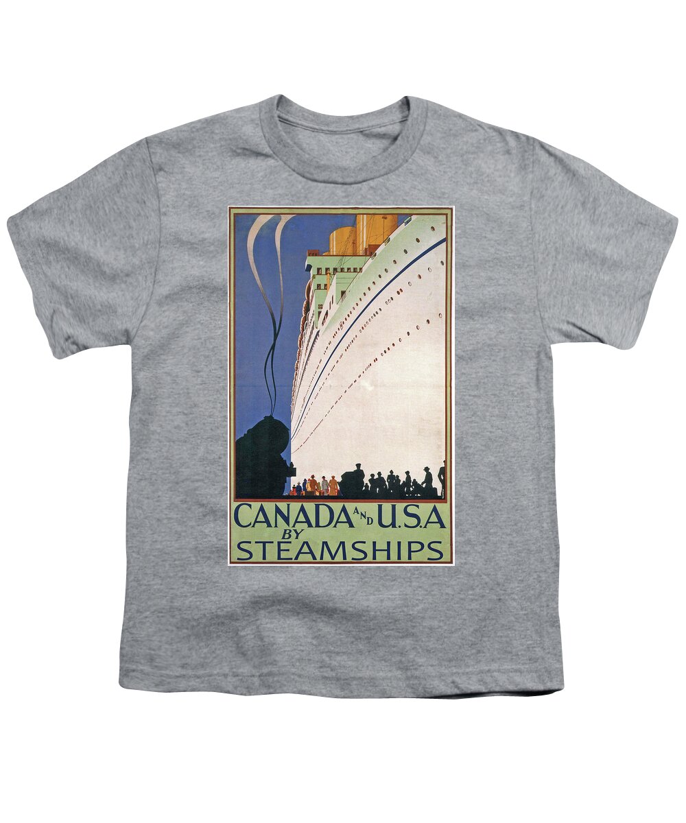 Big Boat Youth T-Shirt featuring the digital art Canada and USA by Steamships by Long Shot
