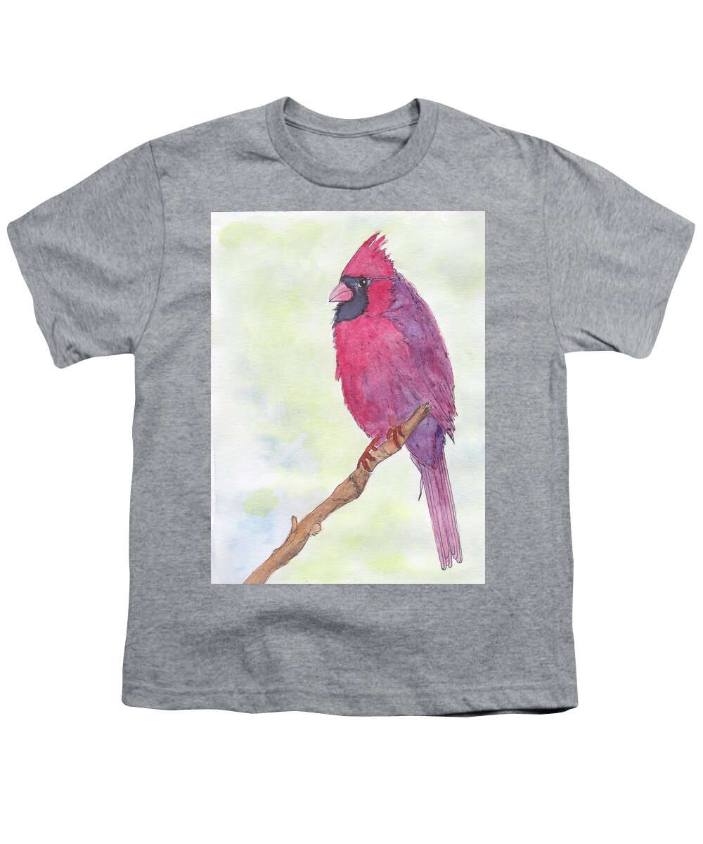 Birds Youth T-Shirt featuring the painting Cardinal Visiting by Anne Katzeff