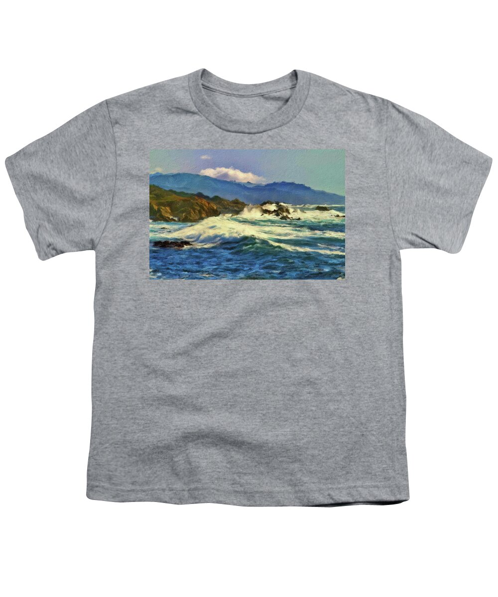 Carmel By The Sea Youth T-Shirt featuring the digital art Carmel by the Sea Coast by Russ Harris
