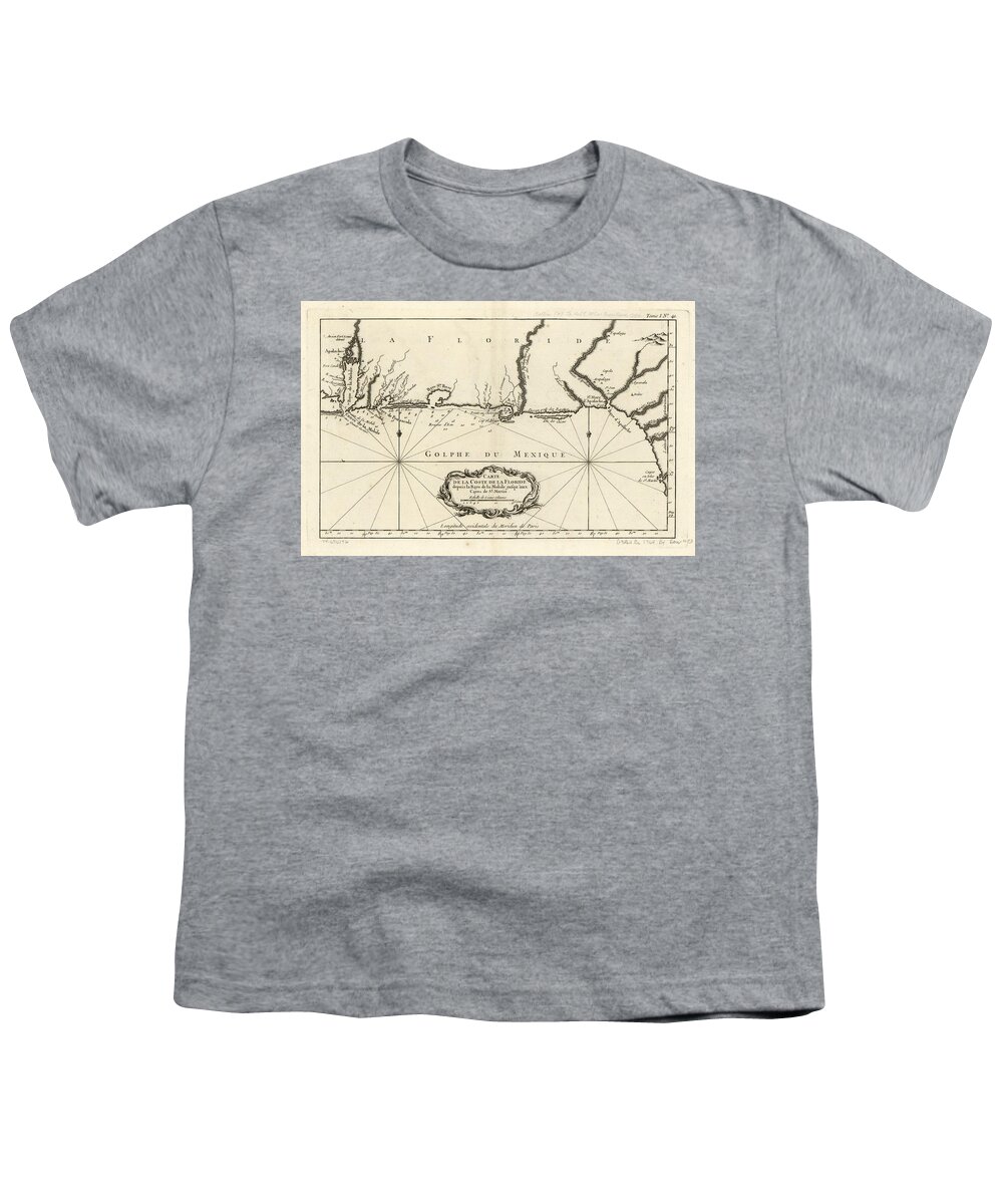 Map Youth T-Shirt featuring the painting Carte de la coste de la Floride depuis la baye de la Mobile jusqu' aux cayes de St. Martin. LOC 7469 by MotionAge Designs