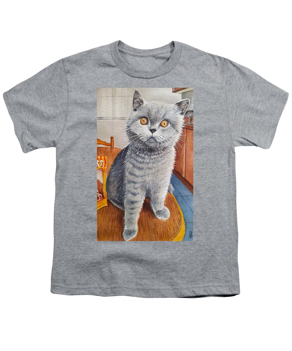 Watercolors Youth T-Shirt featuring the painting Cat in the Kitchen by Carolina Prieto Moreno