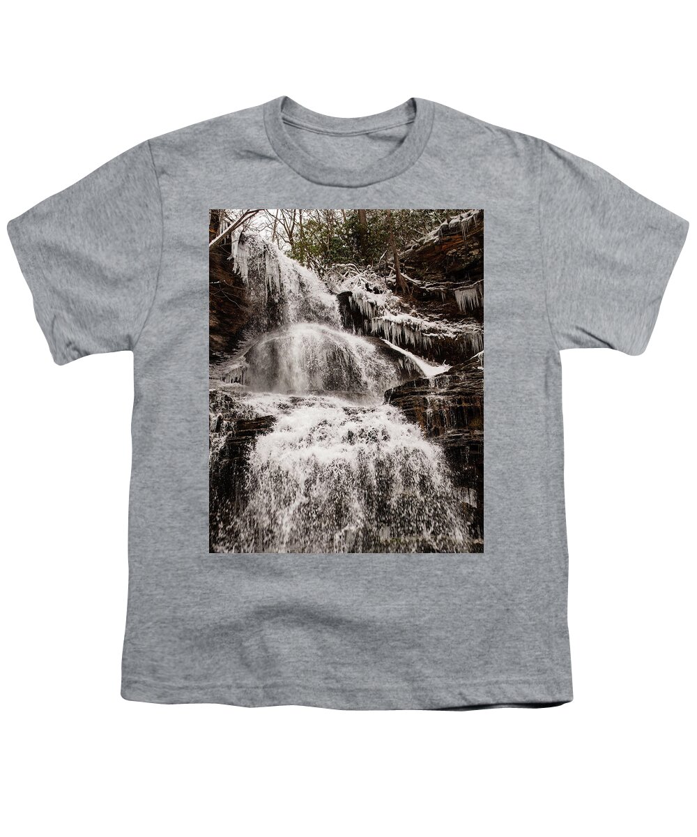 Waterfall Youth T-Shirt featuring the photograph Cathedral falls top winter 2 by Flees Photos
