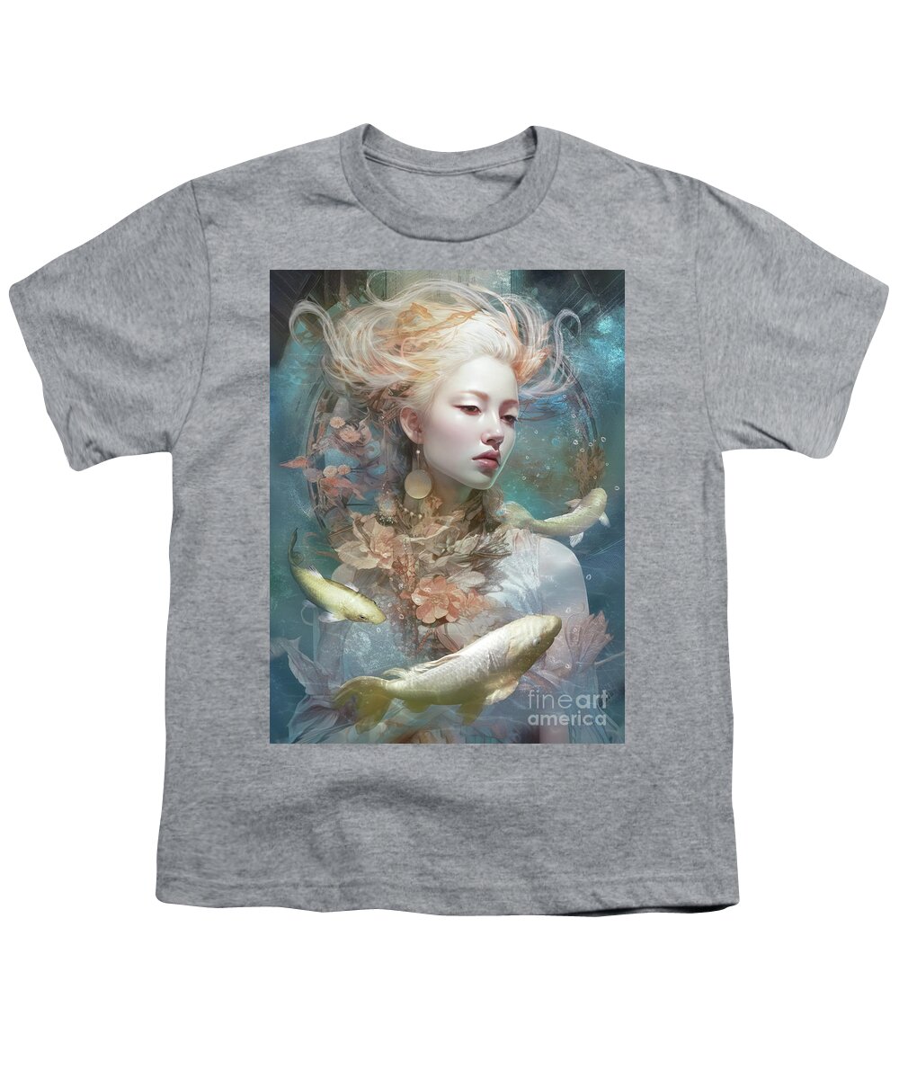 Celestial Koi Youth T-Shirt featuring the digital art Celestial Koi Geisha by Shanina Conway