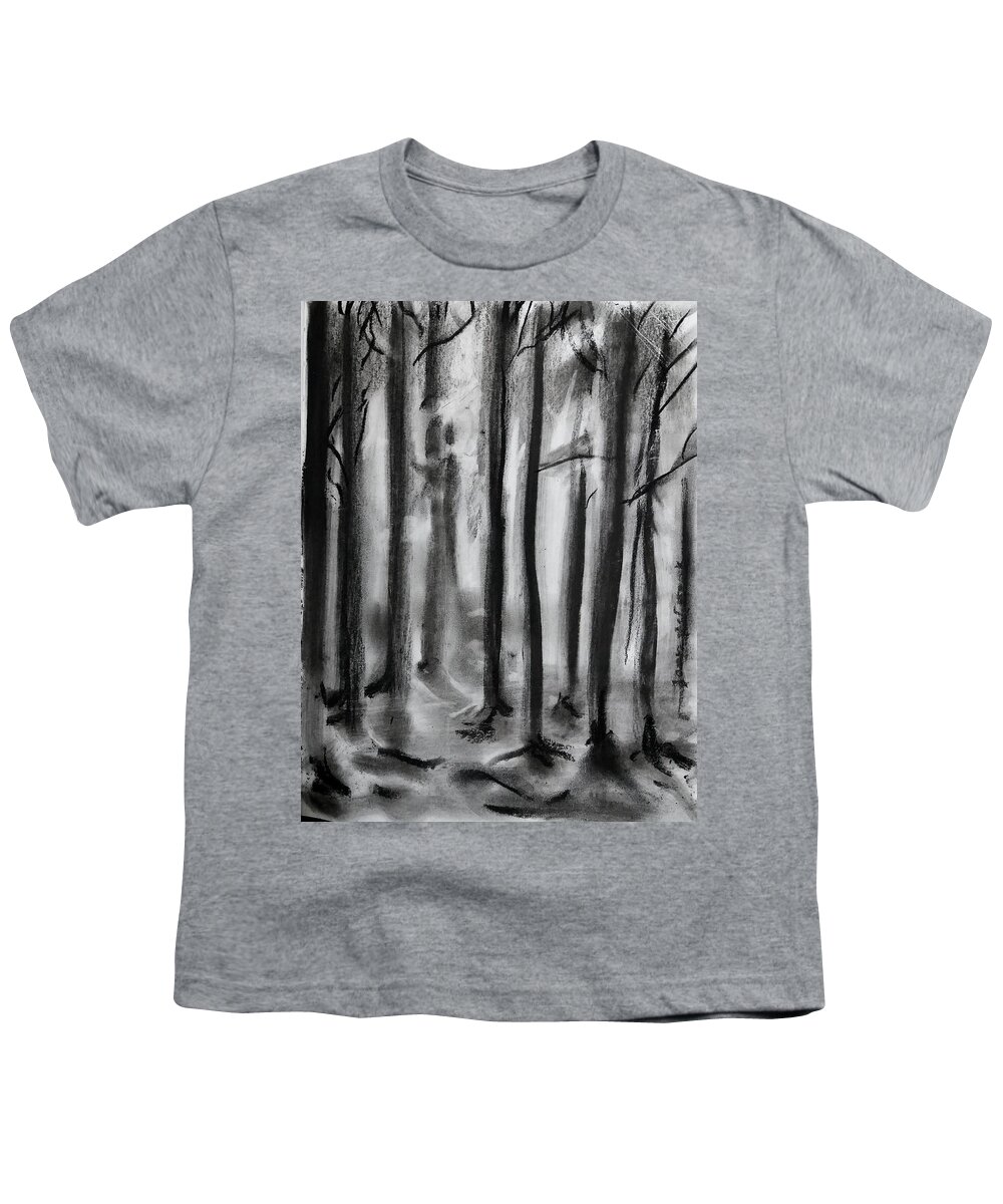 Charcoal Youth T-Shirt featuring the drawing Charcoal Forest by James McCormack