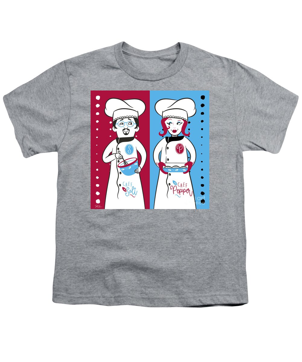 Chef Youth T-Shirt featuring the mixed media Chefs Salt and Pepper by Shari Warren