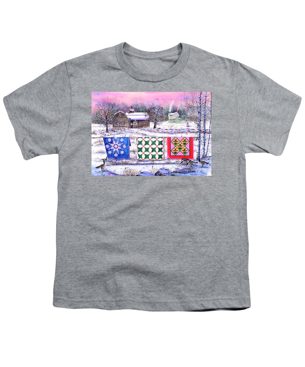 Christmas Youth T-Shirt featuring the painting Christmas Eve Quilts by Diane Phalen
