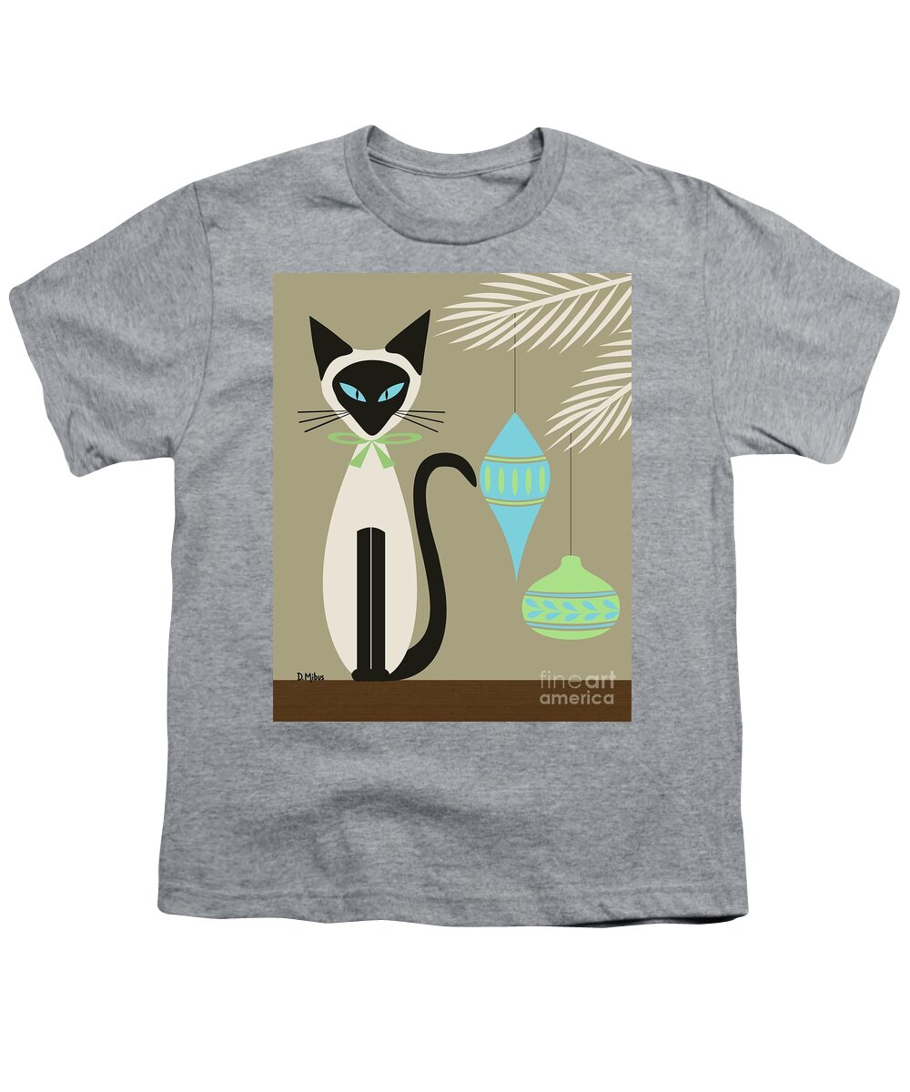 Mid Century Cat Youth T-Shirt featuring the digital art Christmas Siamese with Ornaments by Donna Mibus