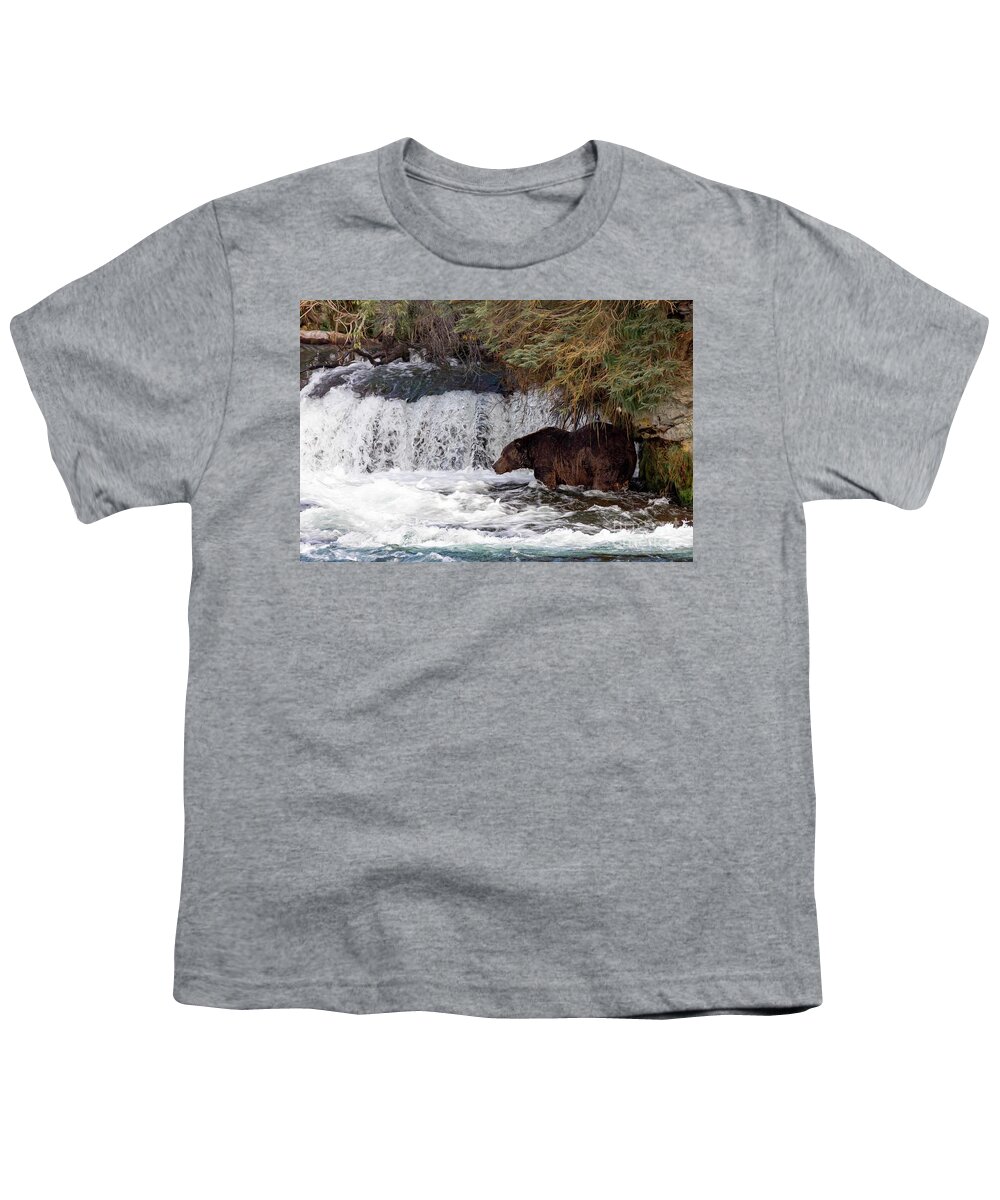 Brooks Falls Youth T-Shirt featuring the photograph Chunk Fishing at Brooks Falls by Laurinda Bowling